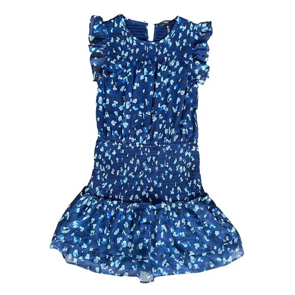 Aqua Girls’ Speckle Flutter Smocked Big Kid Dress, Navy Blue Floral - Size Large - Picture 3 of 11